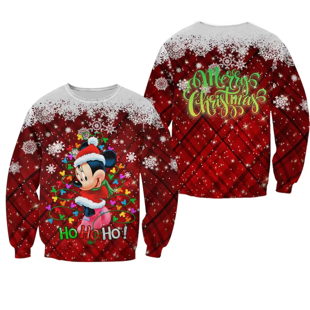 

Mickey Minnie Santa 3D printed crewneck Pullover Disney Christmas crewneck top Sweatshirt Unisex Disney 3D hoodie