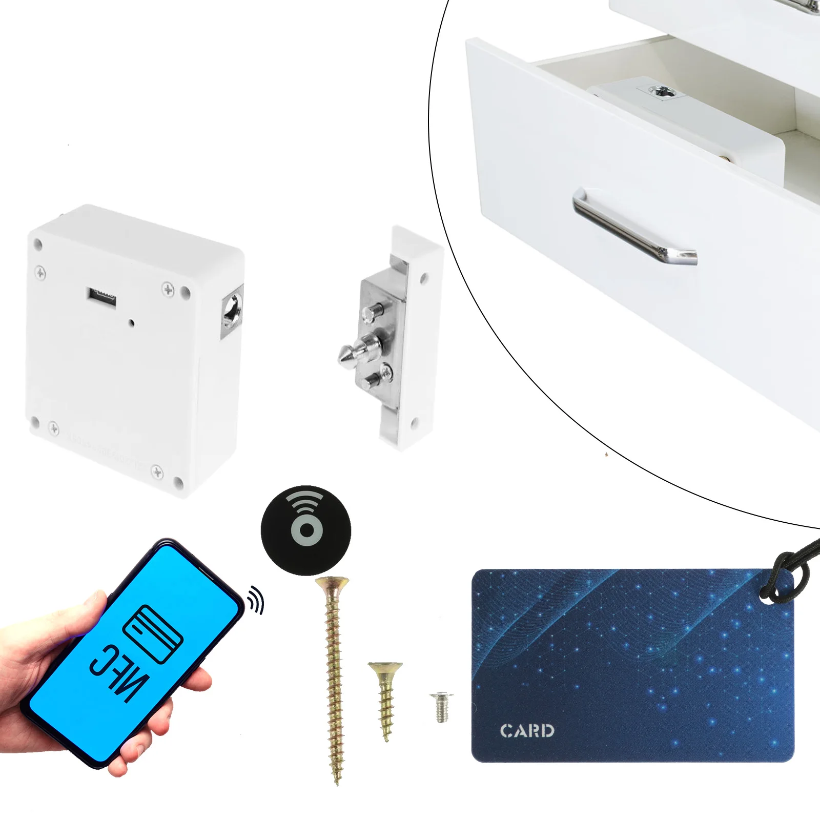 Hidden Smart Cabinet Lock Safe RFID Drawer Lock Keyless NFC Cupboard Security Lock Drawer Locker Invisible Cabinet Lock