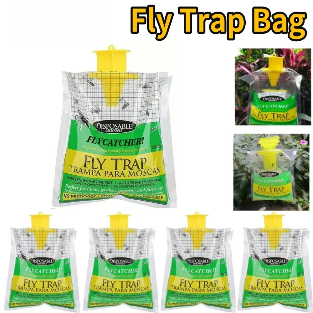 Green Hanging Fly Trap Bag, Disposable Non-toxic Catcher for Fly, Fruit Fly, Mosquito, Wasp and Other Outdoor Pests
