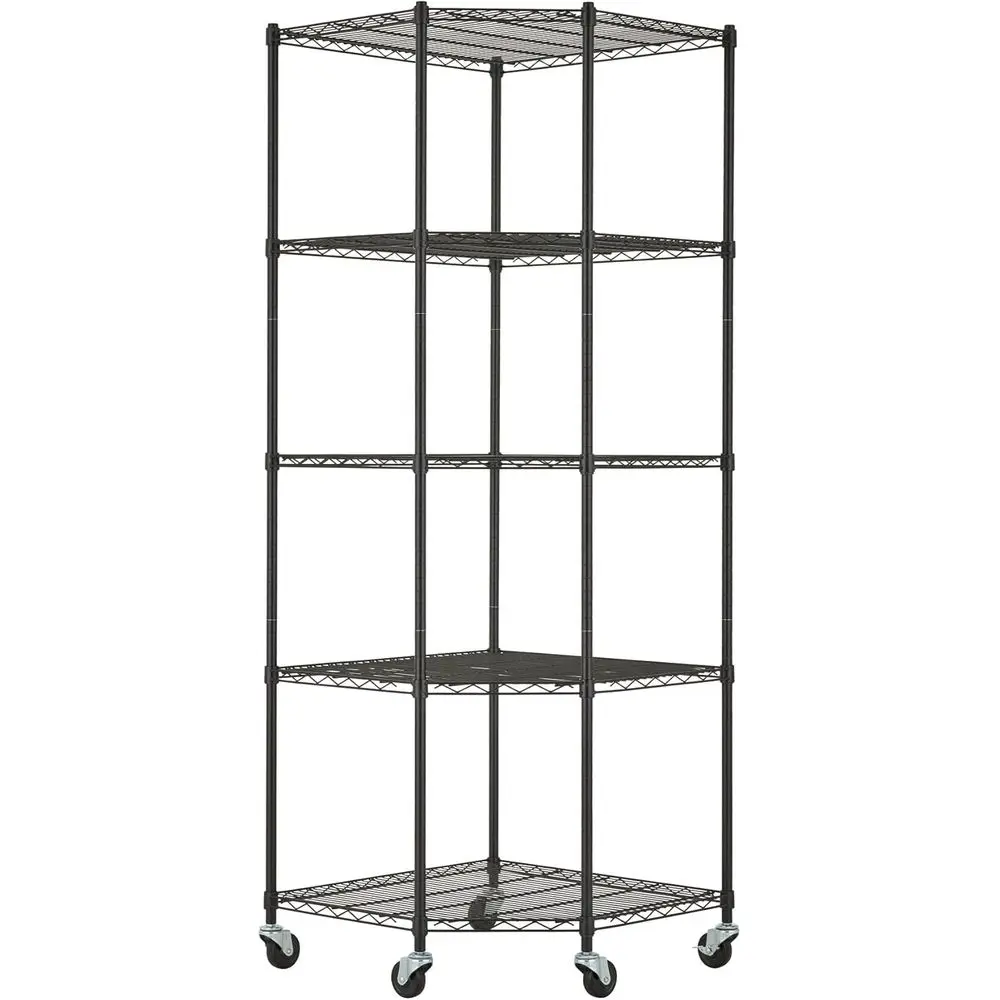 

Adjustable 5-Shelf Wire Storage Rack with Wheels, Kitchen & Garage Organizer, 400-2000lb Capacity, 27x27x18x72, Black, NS Certif