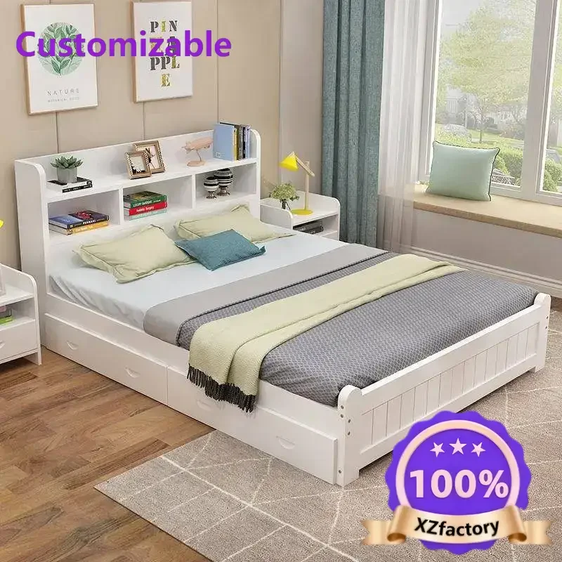 Solid wood children's bed boy single bed girl simple multi-functional teenager with bookshelf 1 meter storage bed 1.5 meters