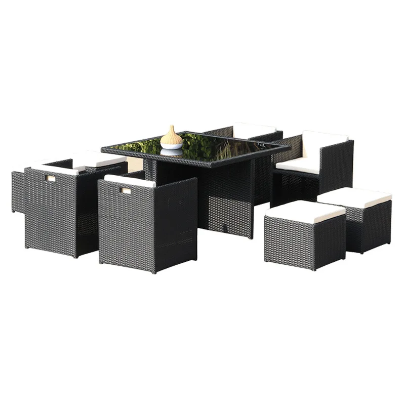 Outdoor tables and chairs, villa courtyard garden, can store rattan tables and chairs combination, waterproof and sun protection