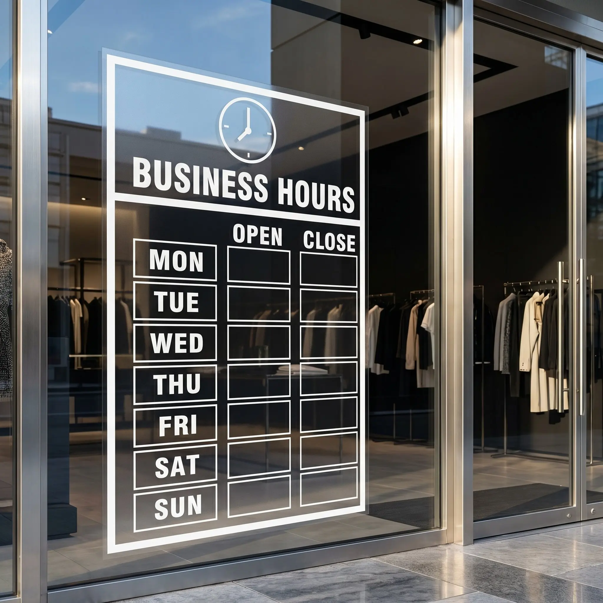 1Set Business Hours Window Decal Removable Static Cling Clear Storefront Hours Sticker Shop Office Business Sign