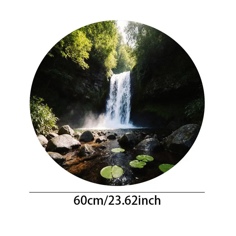 

Круглый коврик с живописным водопадом, 60 см, нескользящее основание, HD-принт, идеально подходит для гостиной, спальни и помещений для медитации