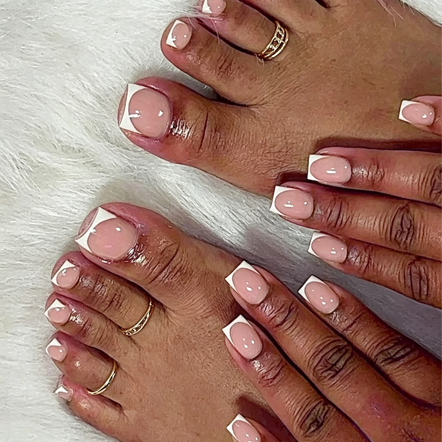 48PCS White French Hand Foot Nail Tips Summer Short Square False Toe Nails Nude Pink White Edge Press on nails Acrylic Fake Nail