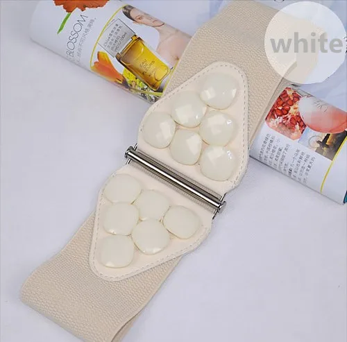 سيدة مطاطا زر حزام الرجعية الأزياء تنوعا الزخرفية واسعة Cummerbunds الأحمر البني البيج الاكريليك الخرز شخصية حزام