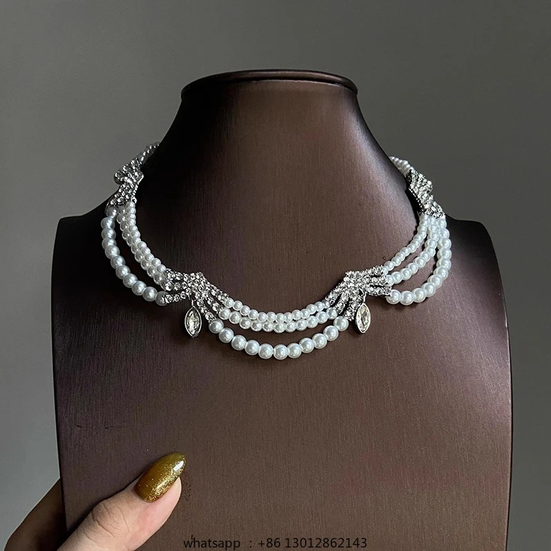 

Многослойное жемчужное ожерелье с каплями воды, ниша, преувеличенная индивидуальность, темпераментная цепочка на ключицу, женская цепочка