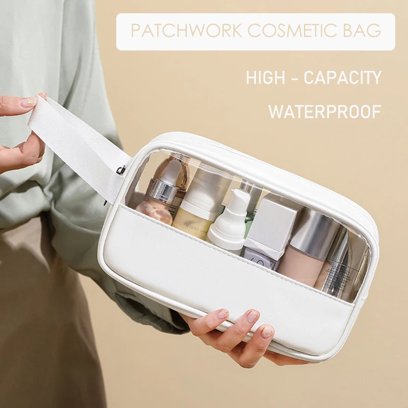 Patchwork Cosmetic Bag Makeup Storag Bag Translucent Large Capacity Bath Bag Organizer Waterproof Portable Travel Storage Bag