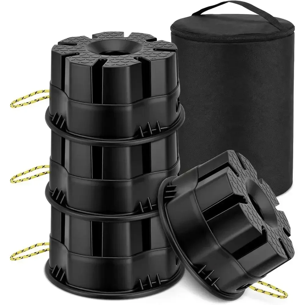 4 PCS Trailer Jack Block, 6''H RV Leveling Blocks with Bag for Travel Trailer, Camper Stabilizer Blocks Suit for Any Tongue Jack