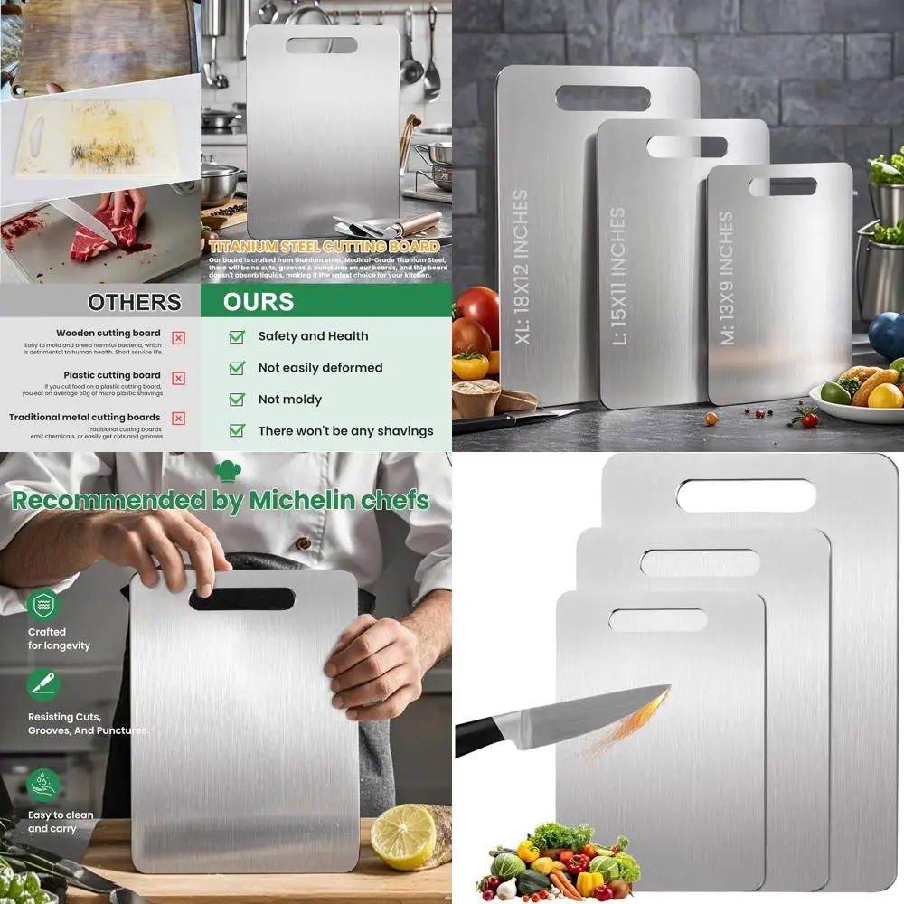 

Titanium Cutting Boards Set, Pure Titanium, Double-Sided for Meats, Fruits, and Vegetables, Easy Clean, Hygienic and Durable (Me