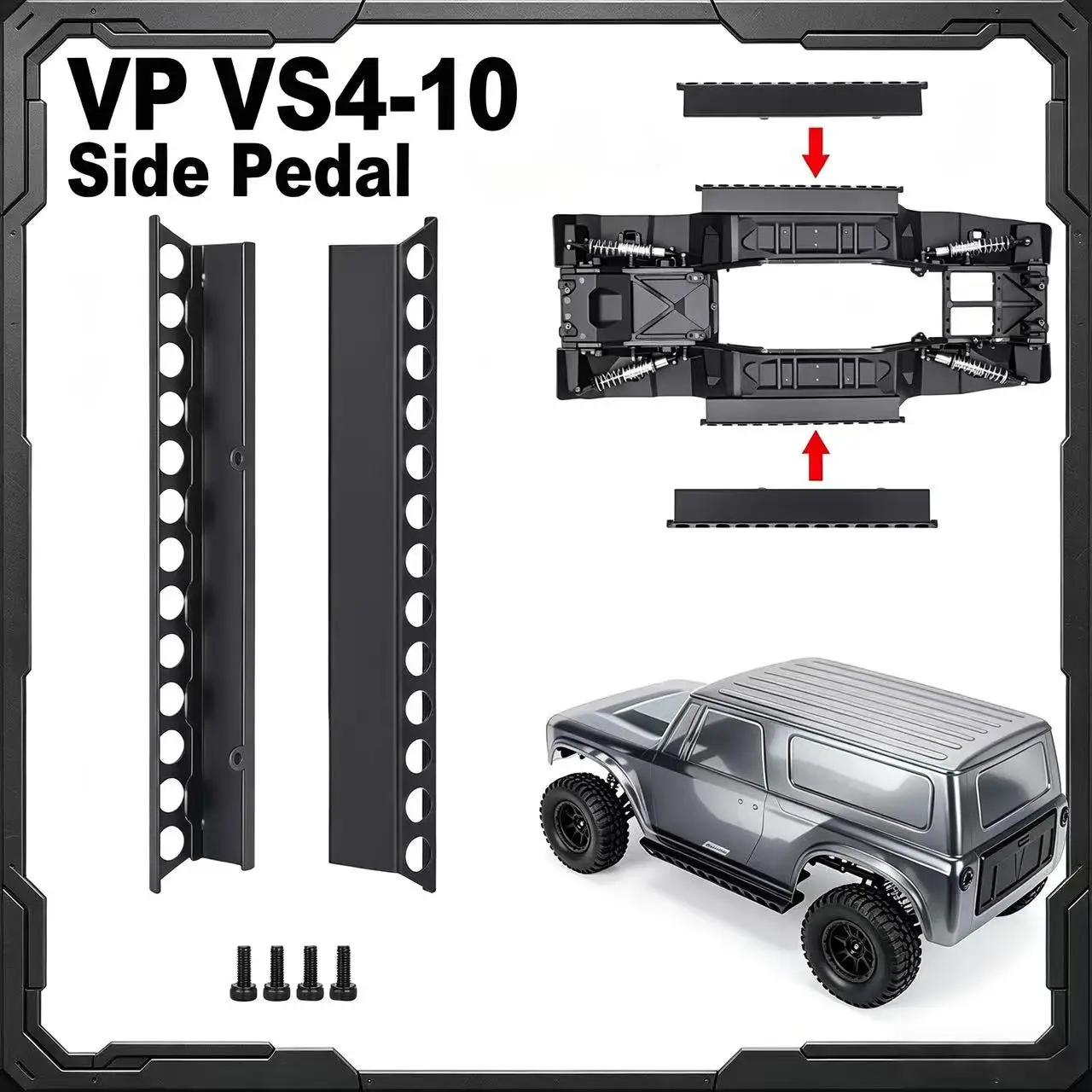 Metal KS Side Pedal for VP VS4-10 1/10 Crawler – Vanquish Upgrade with Anti-Slip Design, Direct Fit for VS4-10 Chassis