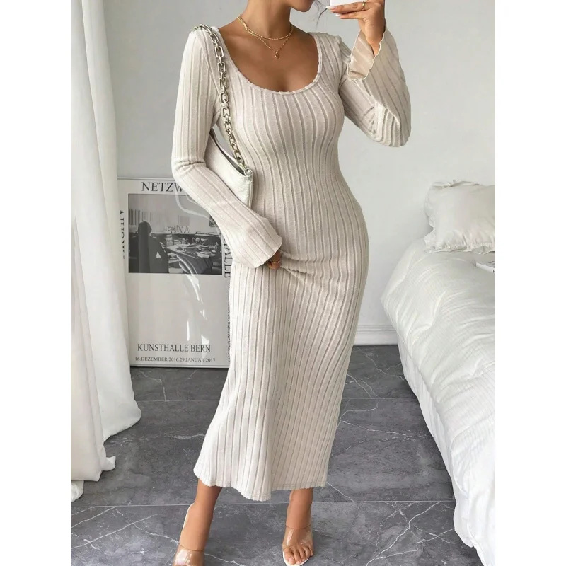 

International Station Women's Sexy Pure Desire Style Dress Autumn Winter Backless Design High Waist Slit Long Dress