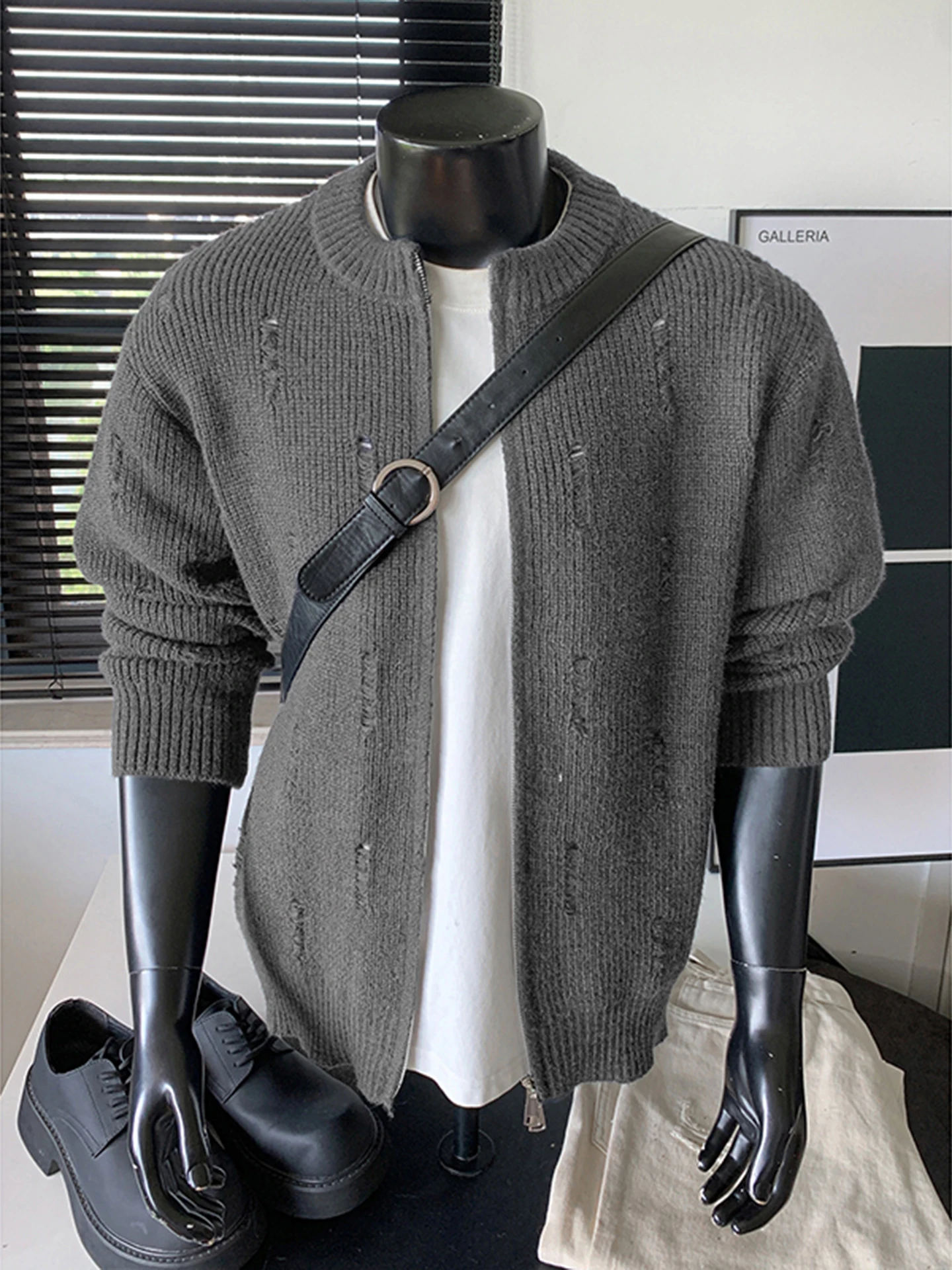 

Trendy Men's Knitted Open Cardigan Spring Autumn Loose Fit Hole Design Casual Sle Long Sve Warm Outerwear