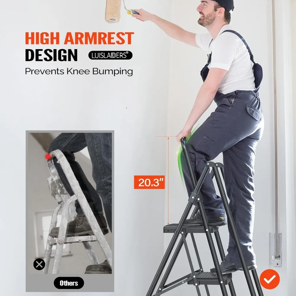 Scaletta pieghevole antiscivolo a 5 gradini con corrimano, pedali leggeri e allargati, supporta fino a 330 libbre per la sicurezza e la comodità