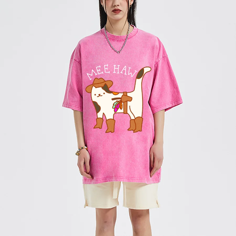 Cartoon Sanhua nadruk kota kobiet t-shirt sprane dżinsy oversize luźna para z krótkim rękawem wielokolorowy letni Unisex uroczy Top na co dzień