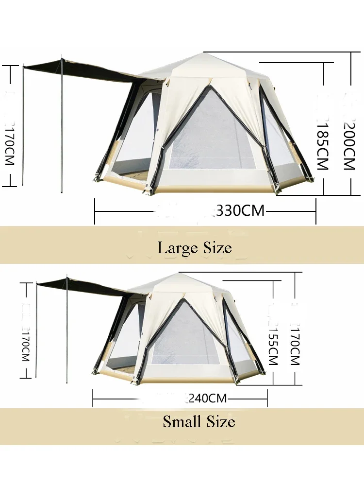 Small Size 2-3Persons Outdoor Camping Hexagonal Vinyl Tent Automatic Double-layer Thickening Rain-proof Black Glue Shade Pergola