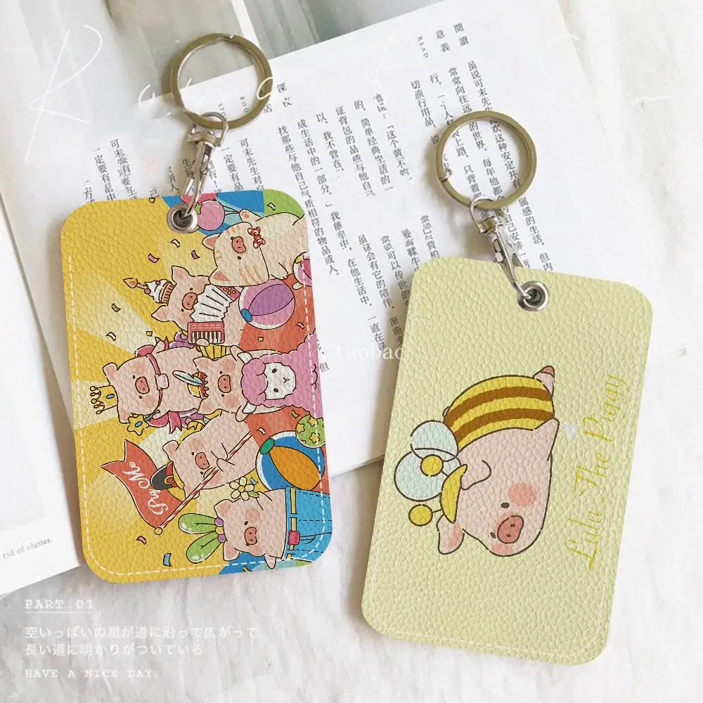 

Прямоугольный брелок-держатель для карт Kawaii Pig Lulu, держатель для кредитных карт, держатель для студенческих удостоверений, чехол для проездных билетов