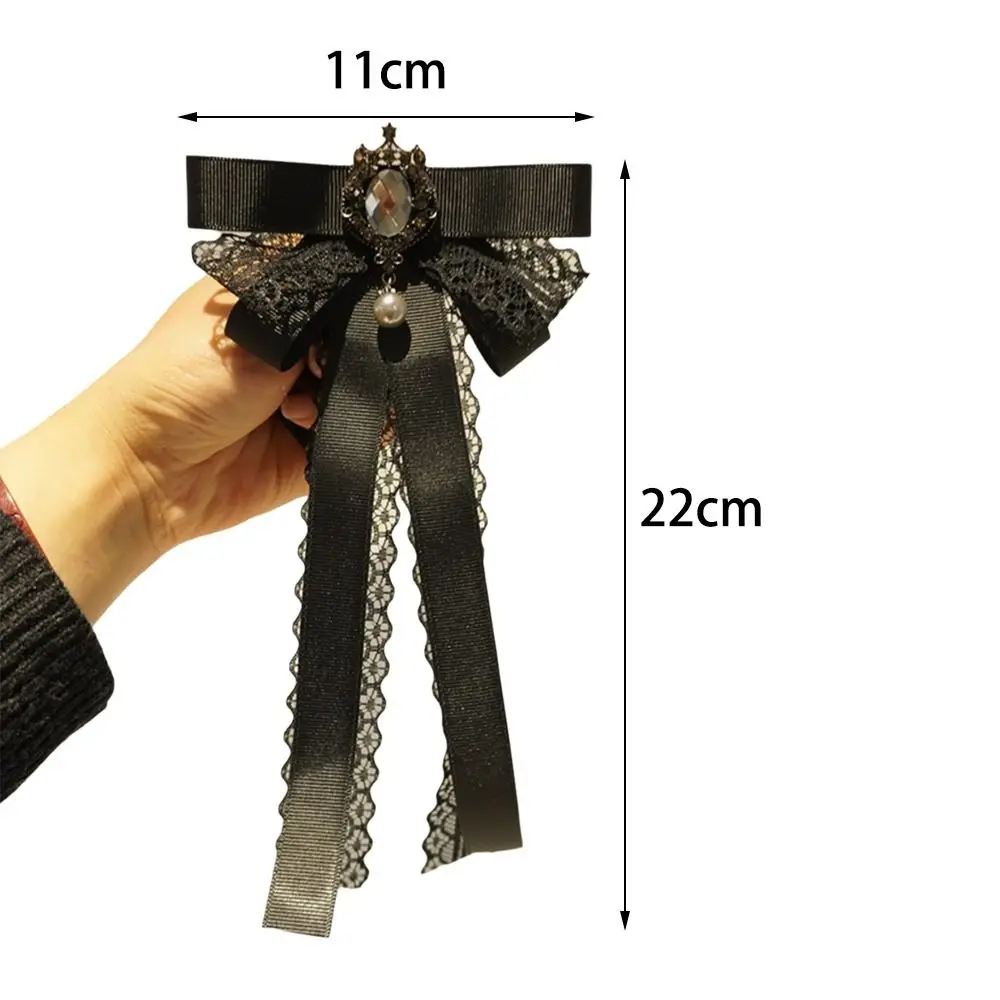 블랙 메모리얼 블랙 리본 보우노트 브로치 폴리에스터 빈티지 크리스탈 라인스톤 주얼리 보타이 넥라인 장식 핀