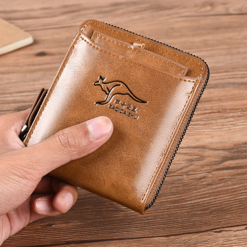 

Leather Men’s Wallet Luxury Mens Purse Male Zipper Card Holders with Coin Pocket Rfid Wallets Gifts for Men Money Bag clutch