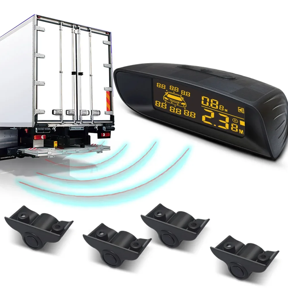 

Датчик парковки 24 В, 4 комплекта, парктроник, реверсивный резервный радар, дисплей для фургона, прицепа, грузовика, голосовой звуковой сигнал, автобус