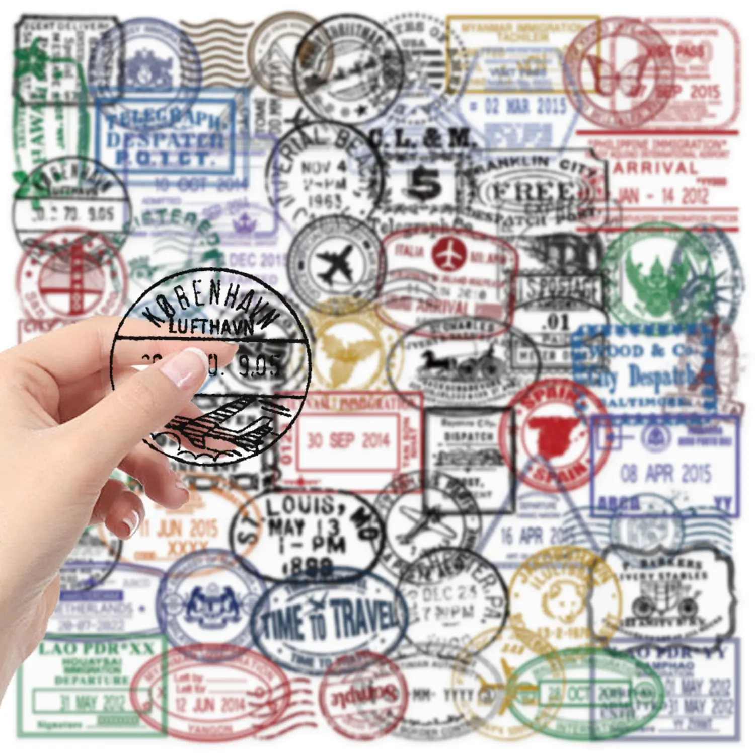 60Pcs Transparent Vintage Postmark Stickers PET Decals for Travel Luggage Journal Notebook Scrapbook DIY