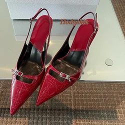Embroidered One Word Belt Buckle Pumps Pointed Toe Shallow Ankle Strap Women Pumps 2025 Latest Fashion Dress Spring/summer Pumps