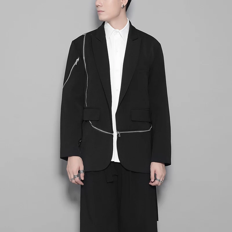 

Original Design Personality Irregular Zipper Splice Casual Loose Men's Trendy Black Streetwear Casual Fashion Outerwear