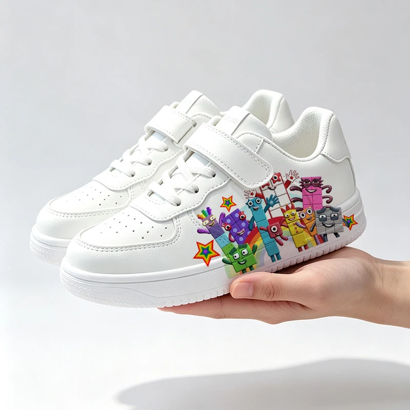N-NumberS B-Blocks Kids White Casual Sneakers Colorful Cartoon Print 7-18 Year Old Boys Girls Four Seasons Universal Sneaker