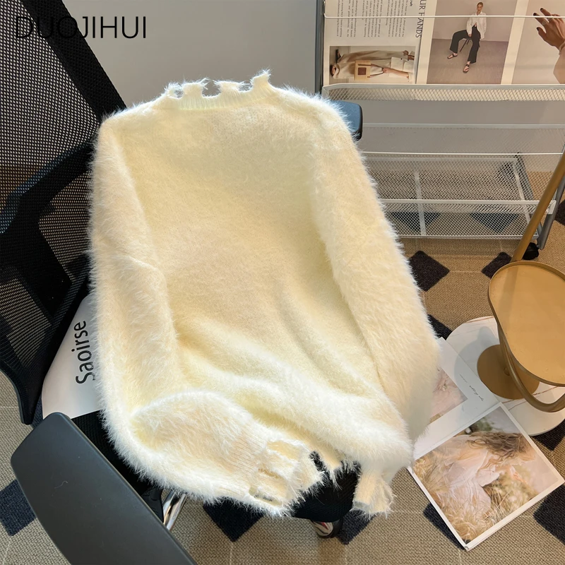 DUOJIHUI Irregular Chic Butterfly Basic O-neck Female Pullovers Autumn Fashion Simple Solid Color Casual Sweater Women Pullovers
