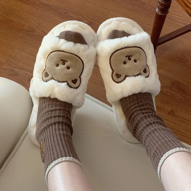 

The new bear cotton slippers fall and winter girl heart cute students home with warm casual comfortable fur slippers