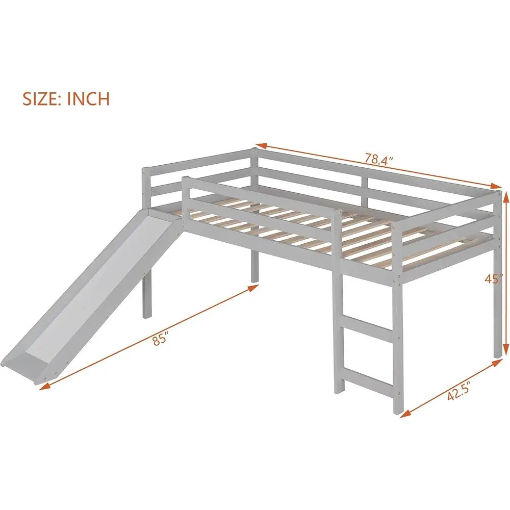 Harper & Bright Designs Twin Size Lot Bed e with Slide or Kids, Solid Wood Low Lot Bed with Guardrail and Ladders, Multiunctiona