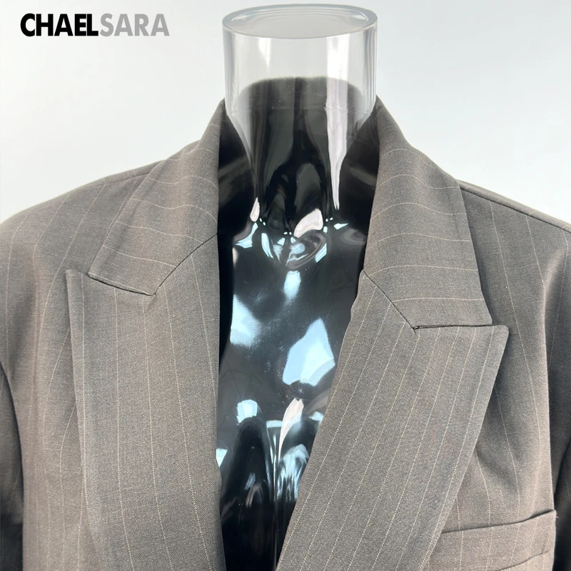 Women's Double-Breasted Striped Blazer - Classic Office Jacket