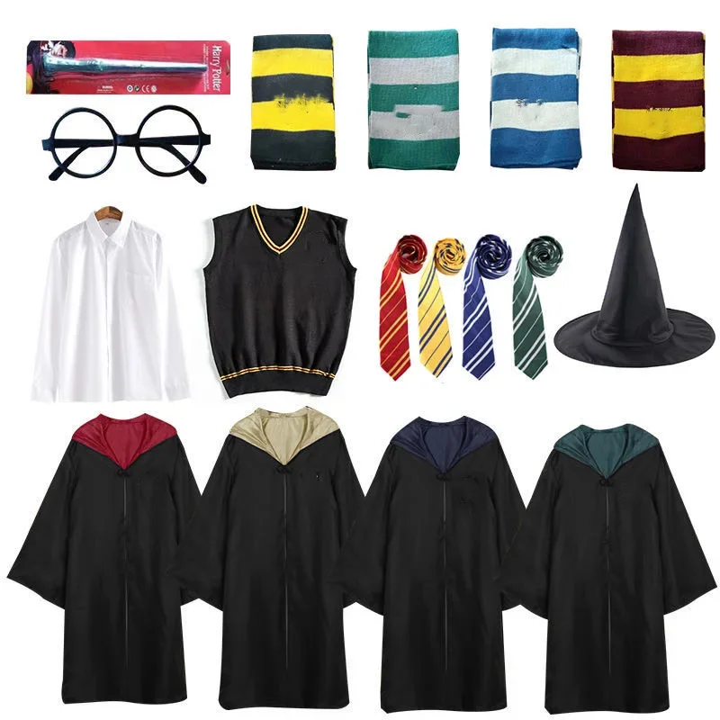 Potter Cosplay Costume Clothes Outfits Magic Robe Wand Accessories Hermione Cosplay Clothing Dropshipping Halloween Gifts Kids