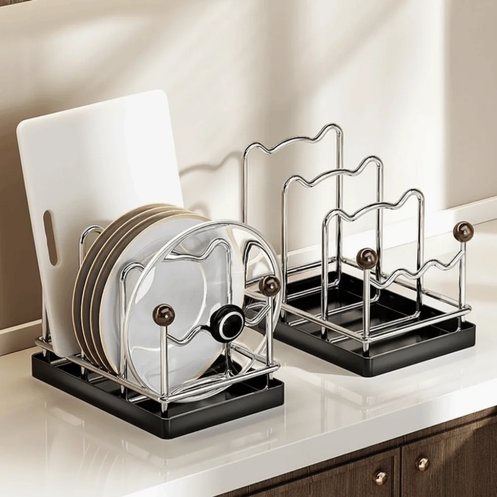 

Multi Layer Pot Lid Storage Rack Vertical Drain Cutting Board Holder Rustproof Space Saving Pot Lid Holder Cabinet
