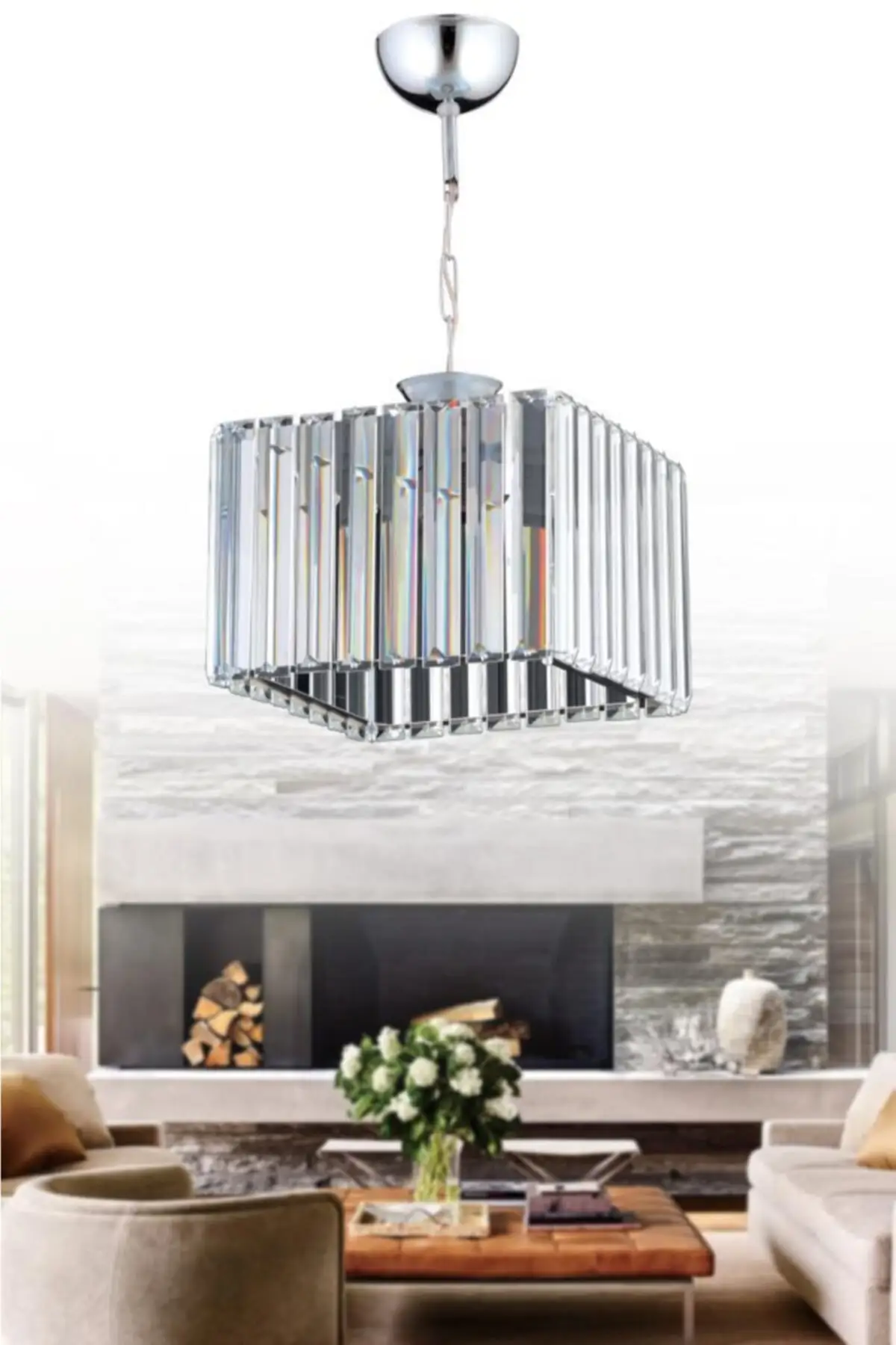 Diamond Single Square Silver Case Stone Chandelier