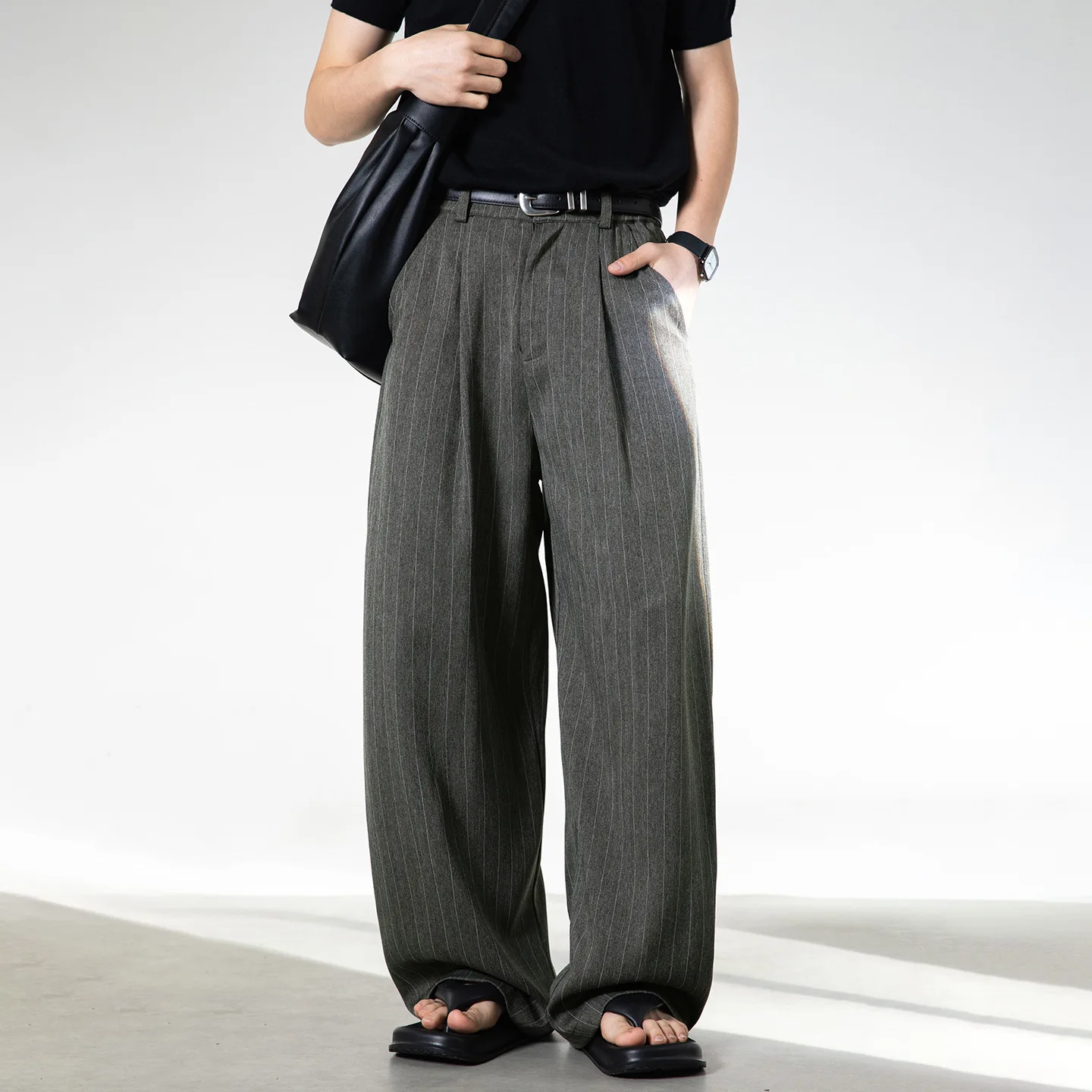 Retro Striped Drape Trousers 2026 Men's Spring New Texture Loose Old Money Style Casual Pants