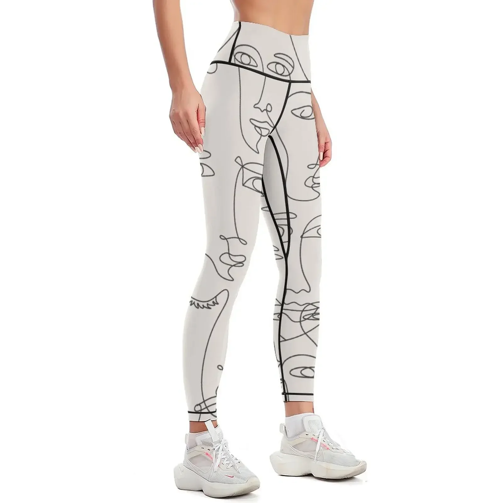 One line drawing abstract face seamless pattern. Continuous line. Modern minimalism art, aesthetic contour. Leggings