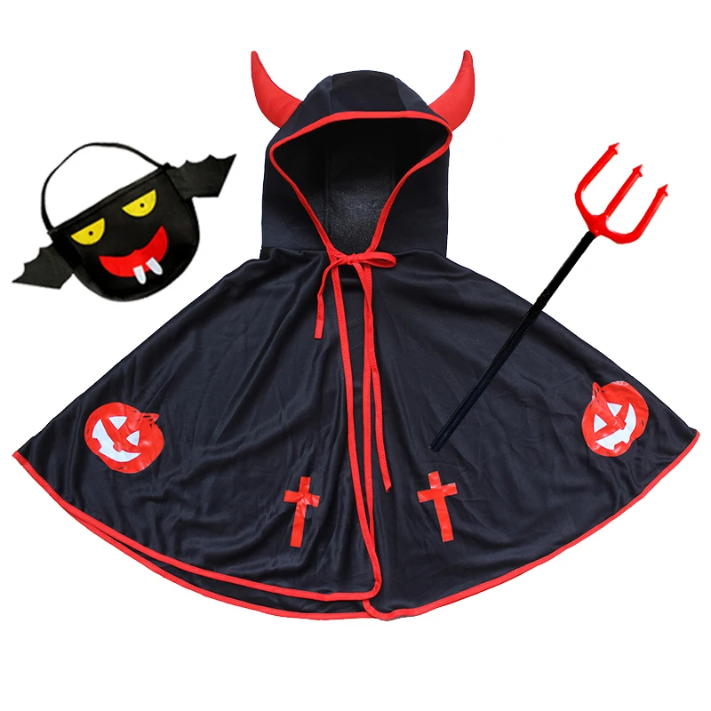loween Costume per bambini 2024 Abito da piccolo diavolo Tri-or-Treat Abbigliamento per bambini piccoli Fibra di triacetato di poliestere