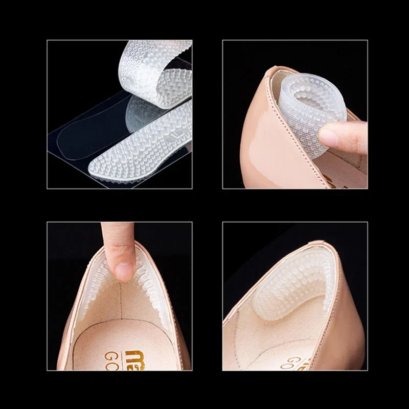Silicone Heel Adesivos para Homens e Mulheres, 4D Anti Slip Heel Almofadas, Inserções Antiderrapantes Almofadas, Protetor de Cuidados com os Pés, 2 Pcs, 4Pcs