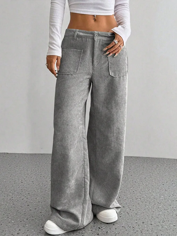2025 Autumn/Winter Women's Straight Leg Wide Leg Pants, Casual Solid Color Commuter Style, Front and Rear Pocket Design