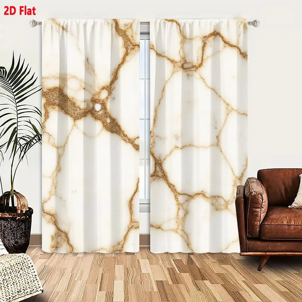 2Pcs Curtains 2D Flat White Base Beige Veined Marble Surface with Natural Organic Patterns and Small White Mineral Inclusion Win