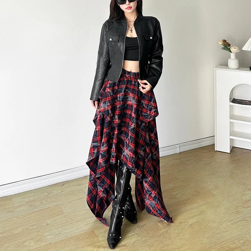 

Модный однотонный комплект спортивной одежды с молнией, длинными рукавами, высокой талией и клетчатым узором для женщин, осень 2024, новинка, повседневный стиль