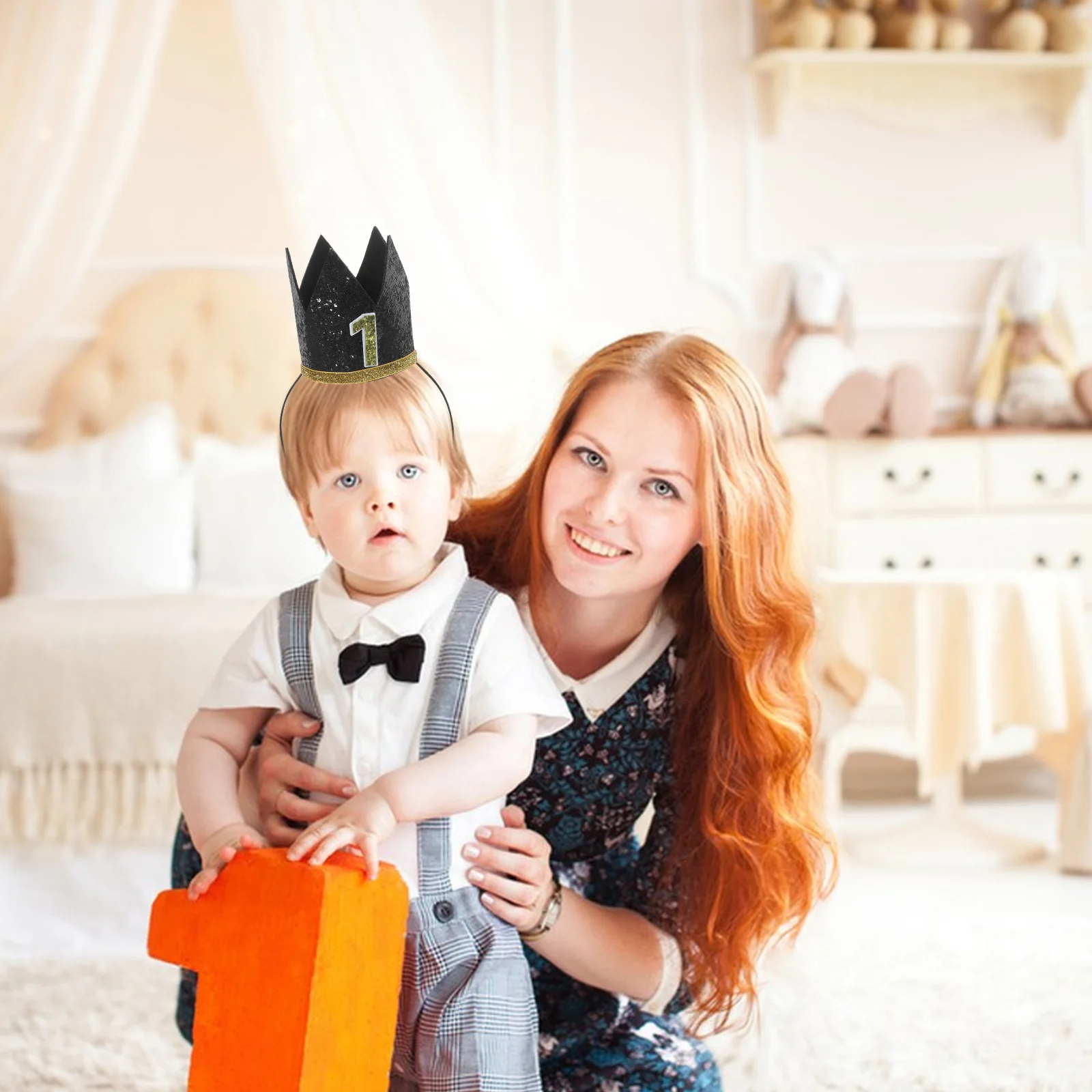 

2 Pcs Baby Crown Hat 1st Birthday Boy Number Hair Accessories Party Decorations Sweet Cloth Lightweight Comfortable Elastic B