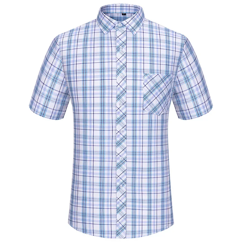 New in shirt summer thin 100%Cotton short sleeve shirts for men slim fit casual plaid tops soft fashion elegants retro clothes