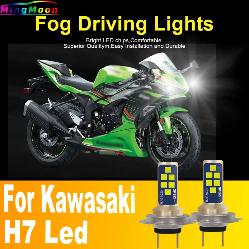 2x H7 Led Light Motorcycle Headlight Canbus Car Fog Bulb Moto Driving Running Lamp 12v 55w For Kawasaki Zx6r Z800 Ninja 300 Z750