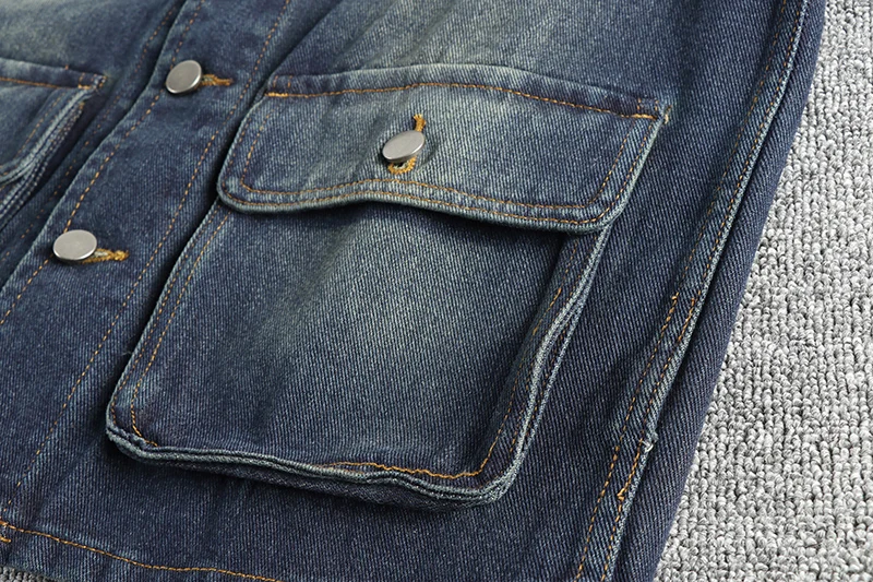 Spring Autumn New Japanese Retro Denim Cargo Vest Men\'s Simple Pure Cotton Washed Old Sleeveless V-neck Multi-pocket Casual Coat