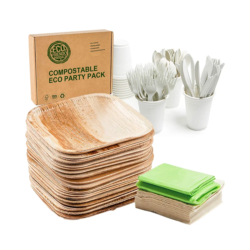 

Eco disposable biodegradable compostable10 inch palm leaf food plates set tableware dinnerware set for wedding party 1000pcs