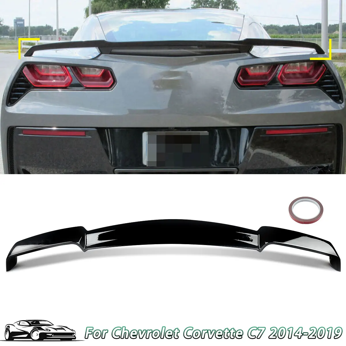 

Для Chevy Corvette C7 2014-2019 глянцевый черный задний спойлер на крышку багажника C8 Z51 стиль задний спойлер на крышу губа