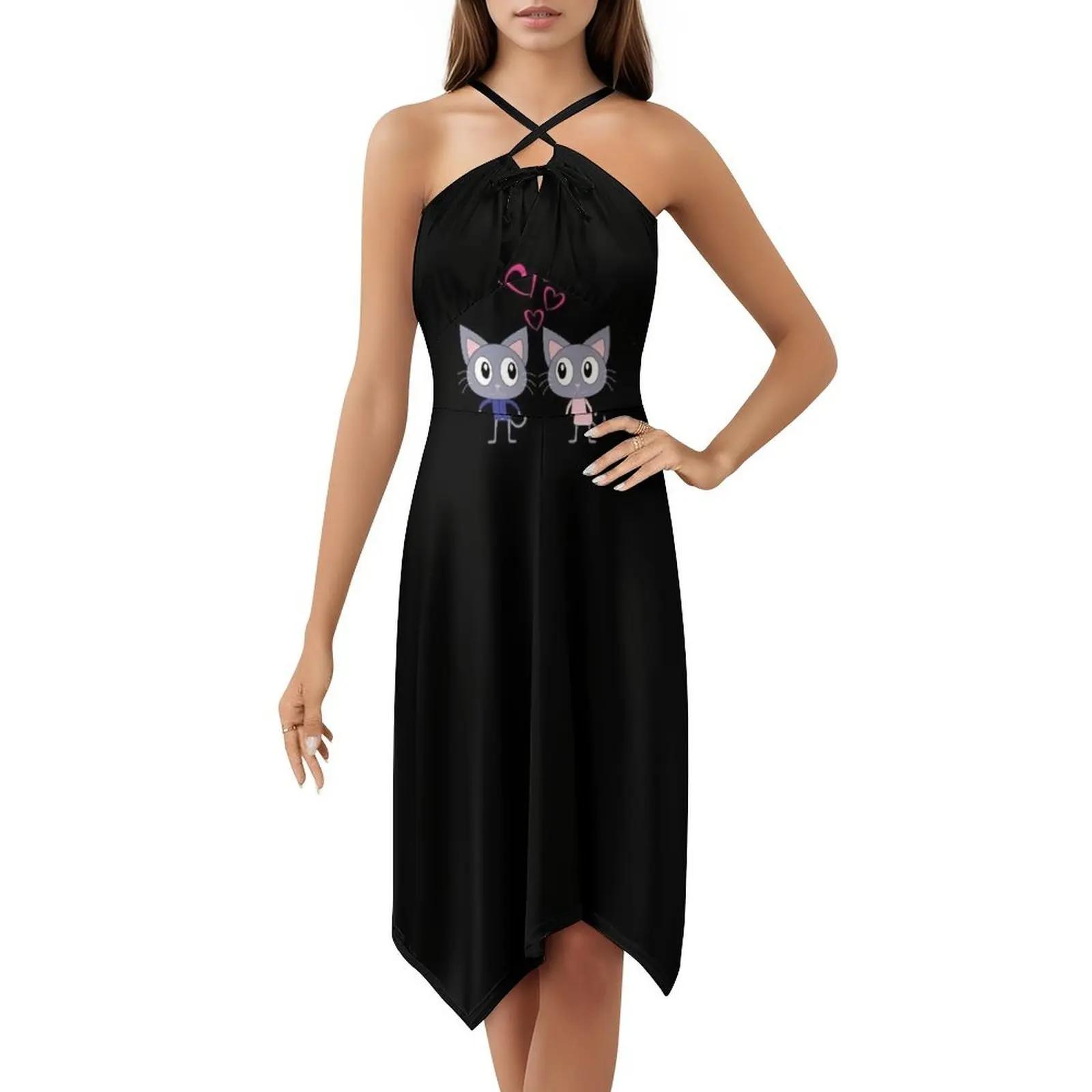 Gatos bonitos apaixonados vestido blusa floral para mulheres primavera verão vestido casual para festa dos namorados amor jovem primeiro encontro