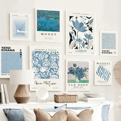 Modern Minimalist Aesthetic Wall Art Blue Henri Matisse Yayoi Kusama Flower Market HD Oil On Canvas Poster Home Decor Gift
